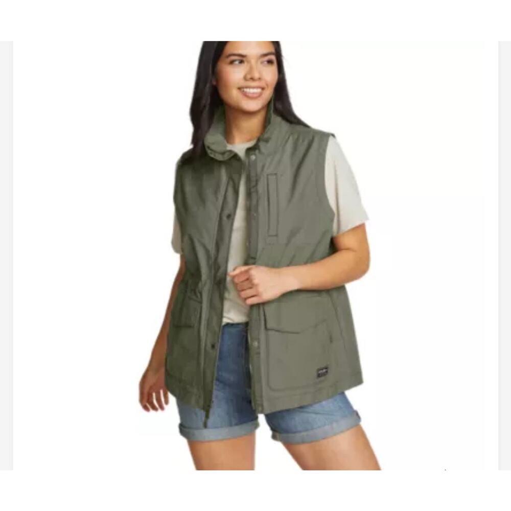 Eddie Bauer Womens Vest Safari Field Utility Olive Green Size Small Pockets